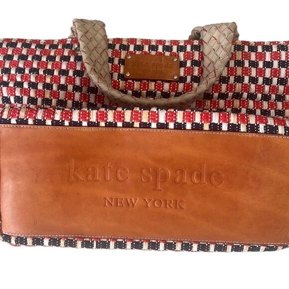 Kate Spade Red and Black Leather and Woven Tote Shoulder Bag - Picture 11 of 16